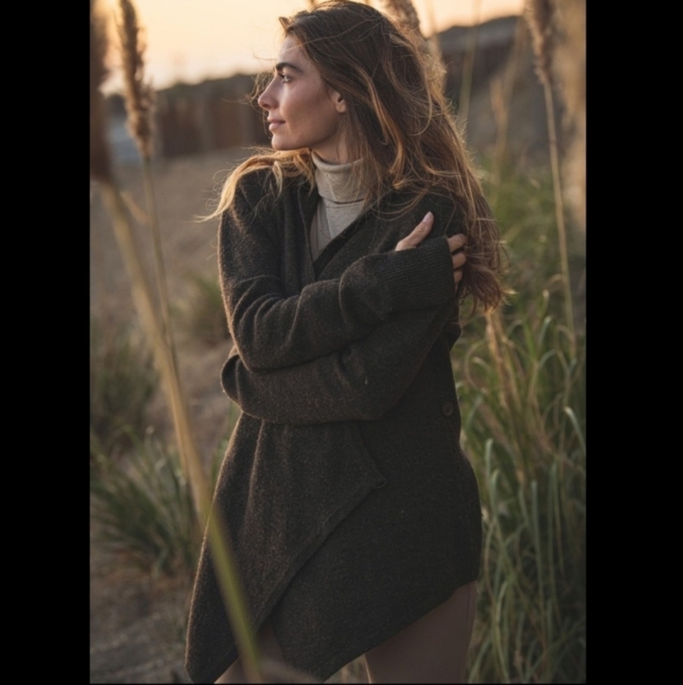 Betabrand Black Sheep Wool Wrap Sweater with Hood Size L / XL Brown